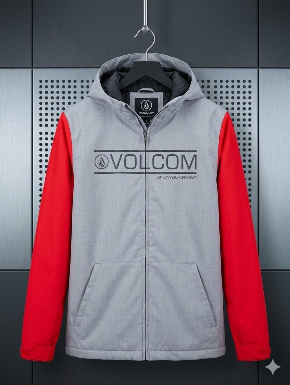 501 Volcom Youth Selkirk Insulated 8K Snowboard Jacket - Size XL Grey Red